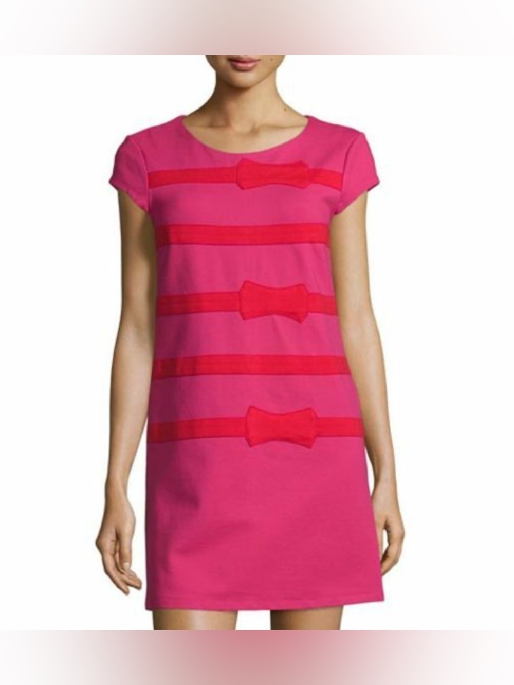 JB by Julie Brown Pink Shift Dress with Red Bow Stripes